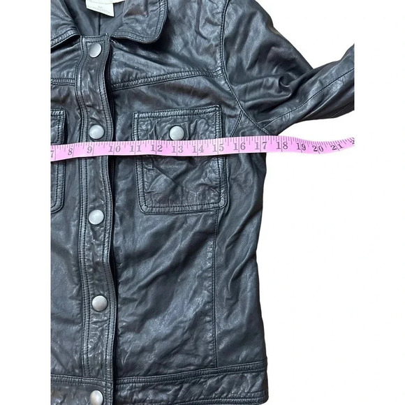 Treasure & Bond Black Long Sleeve Button Front Leather Biker Jacket Size XS - Picture 3 of 9